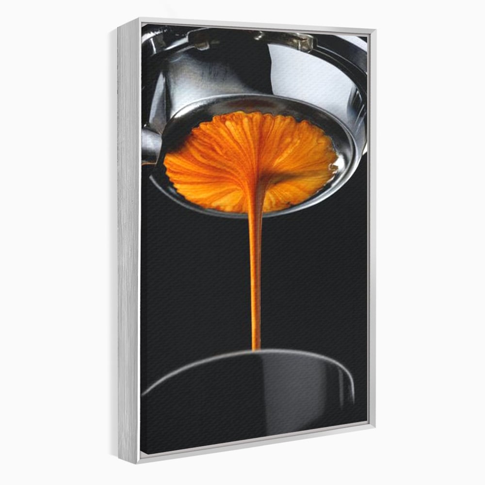 Tablou canvas cu tablou canvas cu jet de espresso, in rama de aluminiu argintiu